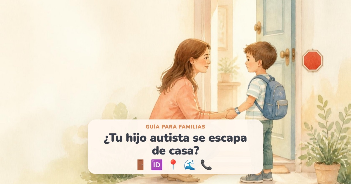 Mamá tomando de la mano a su hijo autista en la puerta de casa
