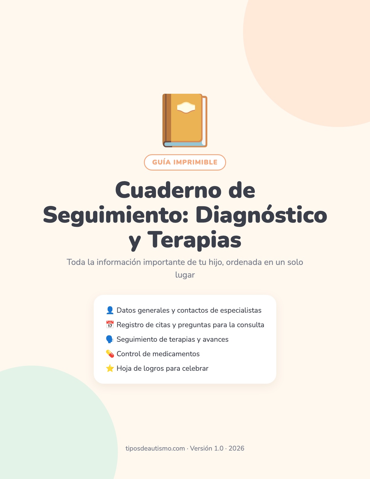 Cuaderno de Seguimiento del Autismo: Diagnóstico, Citas y Terapias (PDF)