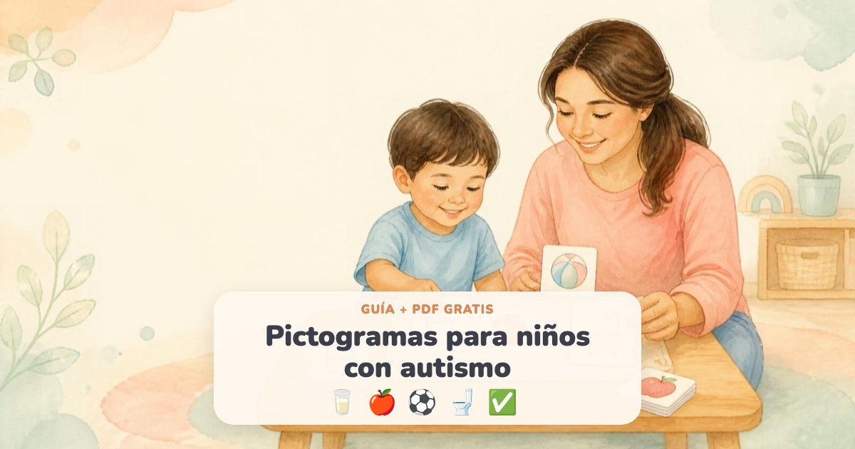 Mamá y niño usando tarjetas de pictogramas en la mesa