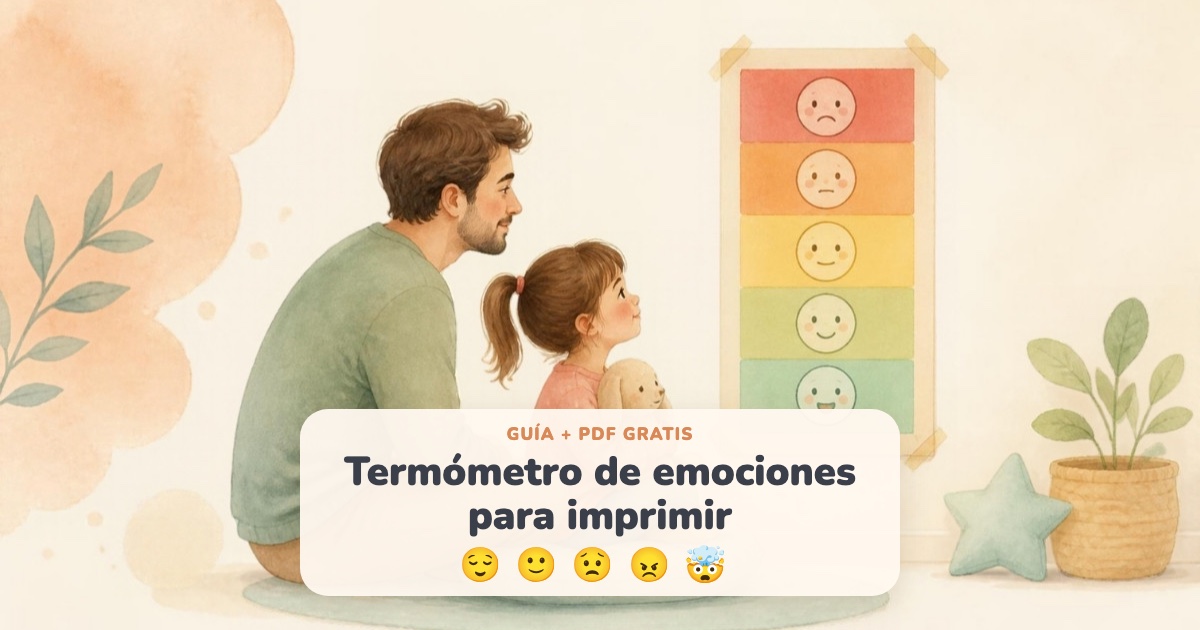 Papá e hija mirando un termómetro de emociones en la pared