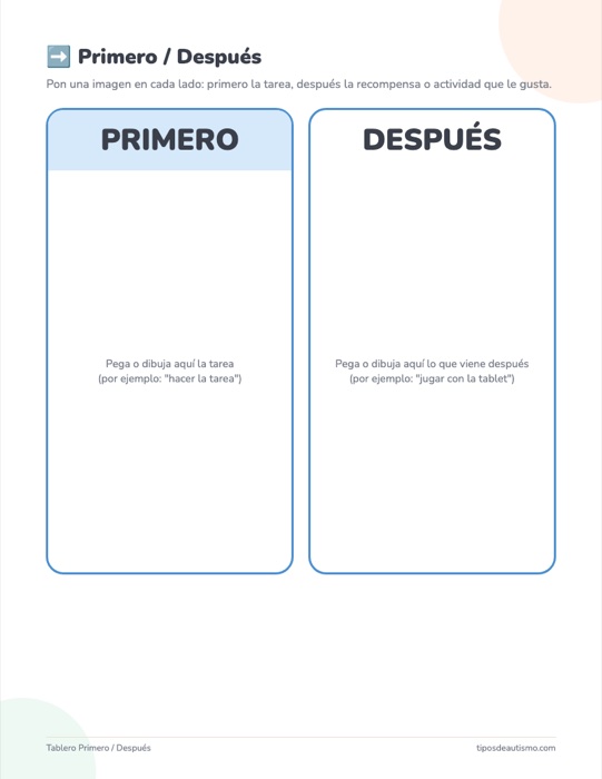 Tablero primero y después autismo